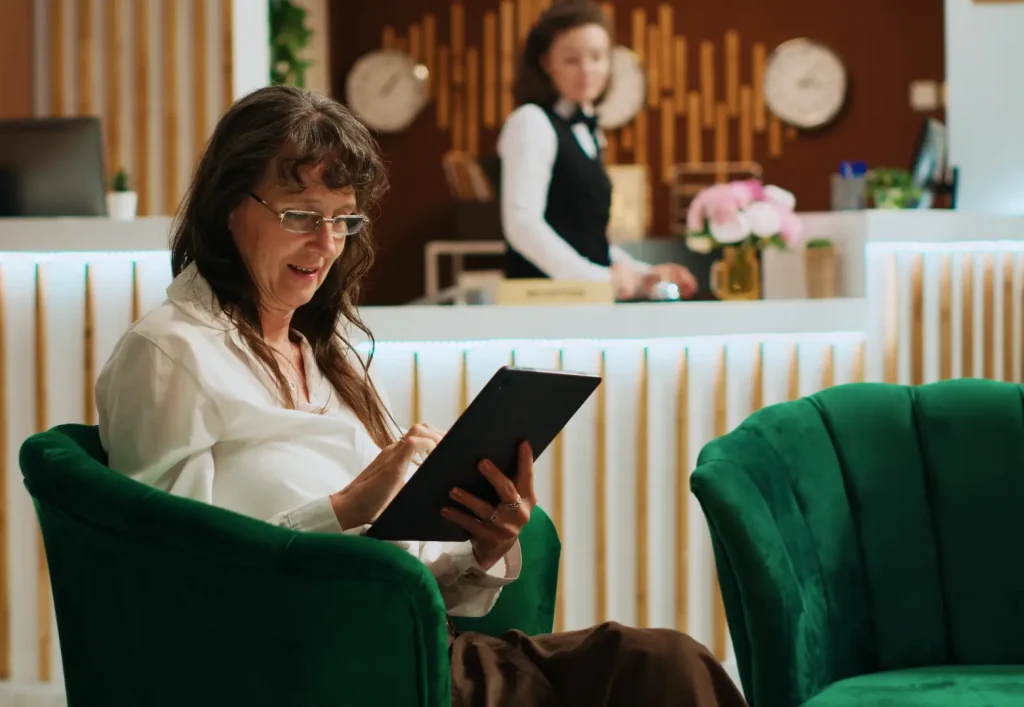 Guest browsing a digital hotel menu on a tablet