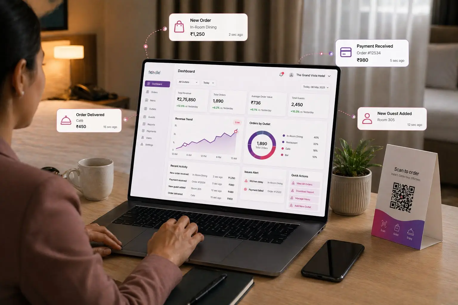 Hotel order captured instantly in the digital order management system
