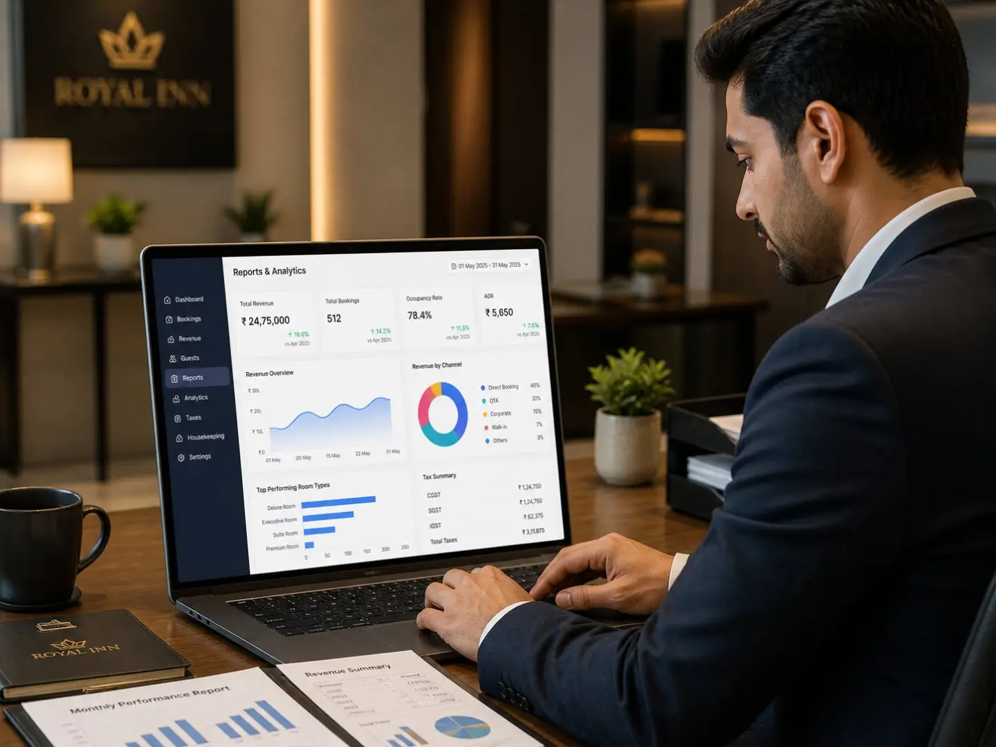 Hotel reports and analytics dashboard for operational insights and business performance