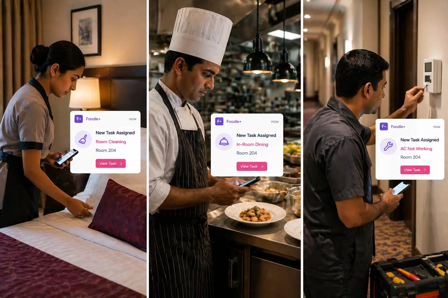 Hotel staff task assignment dashboard for managing guest service requests efficiently