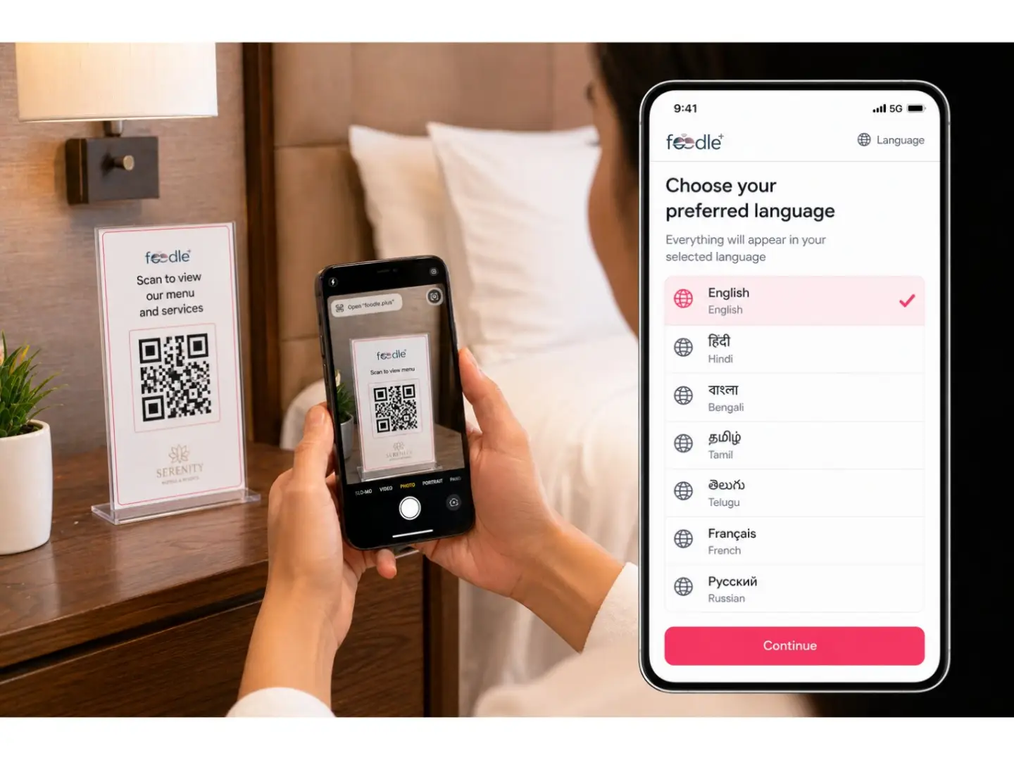 Guest scans QR code menu
