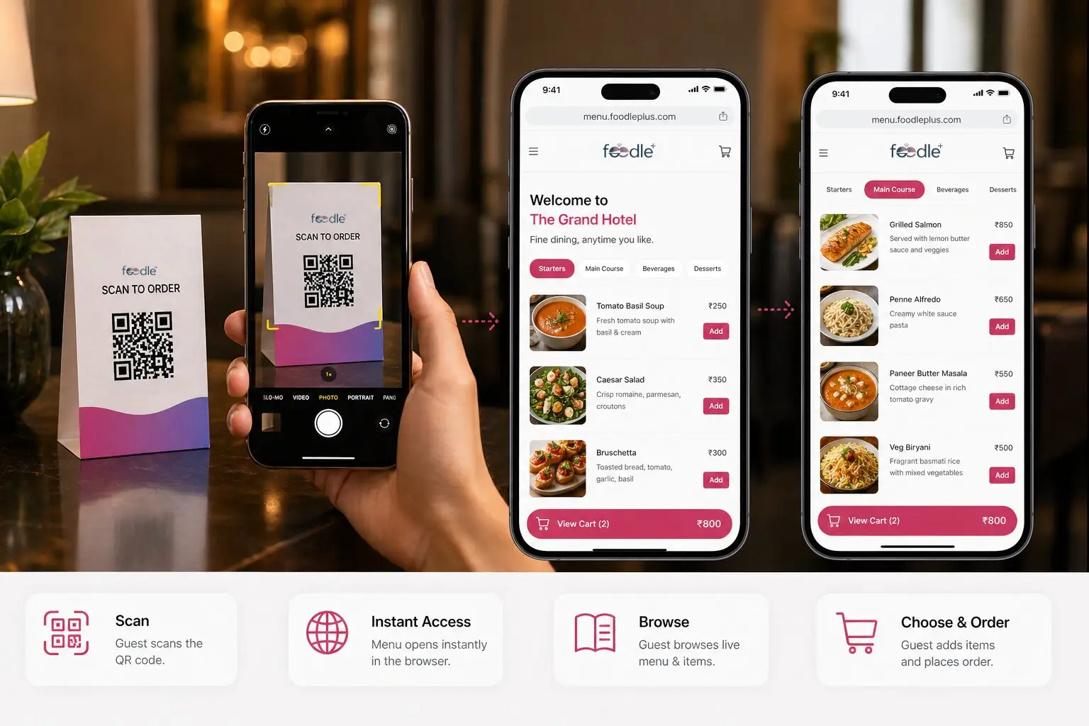 Guest scans QR code menu