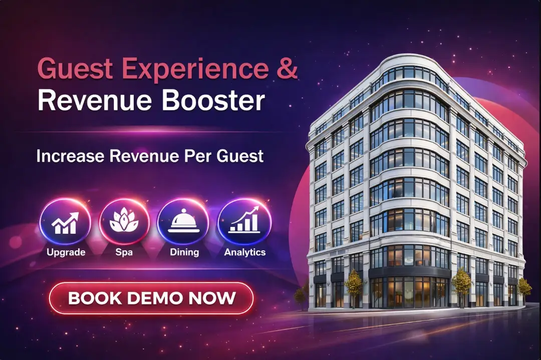 Foodle+ guest experience and revenue management software for hotels to increase revenue per guest through upgrades, dining, and services