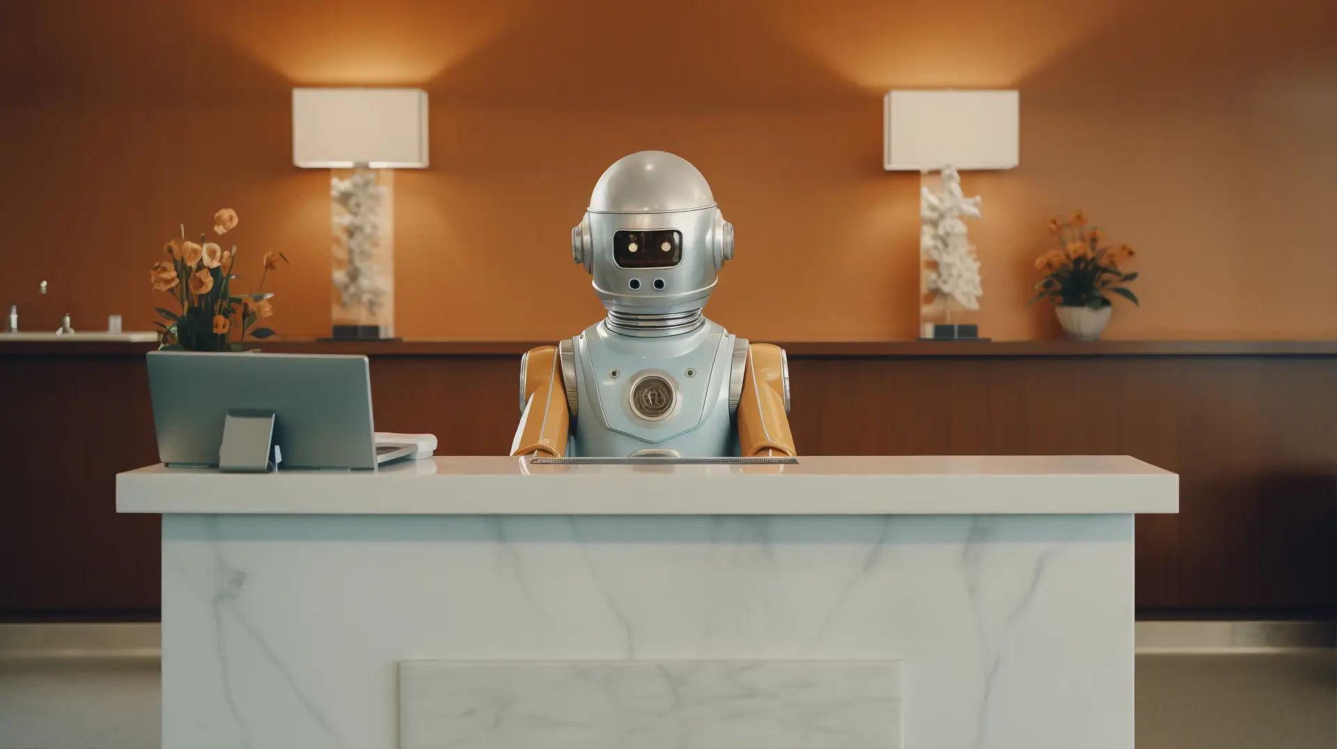 AI-powered hotel chatbot and virtual assistant helping guests with inquiries, reservations, and hotel services at the front desk